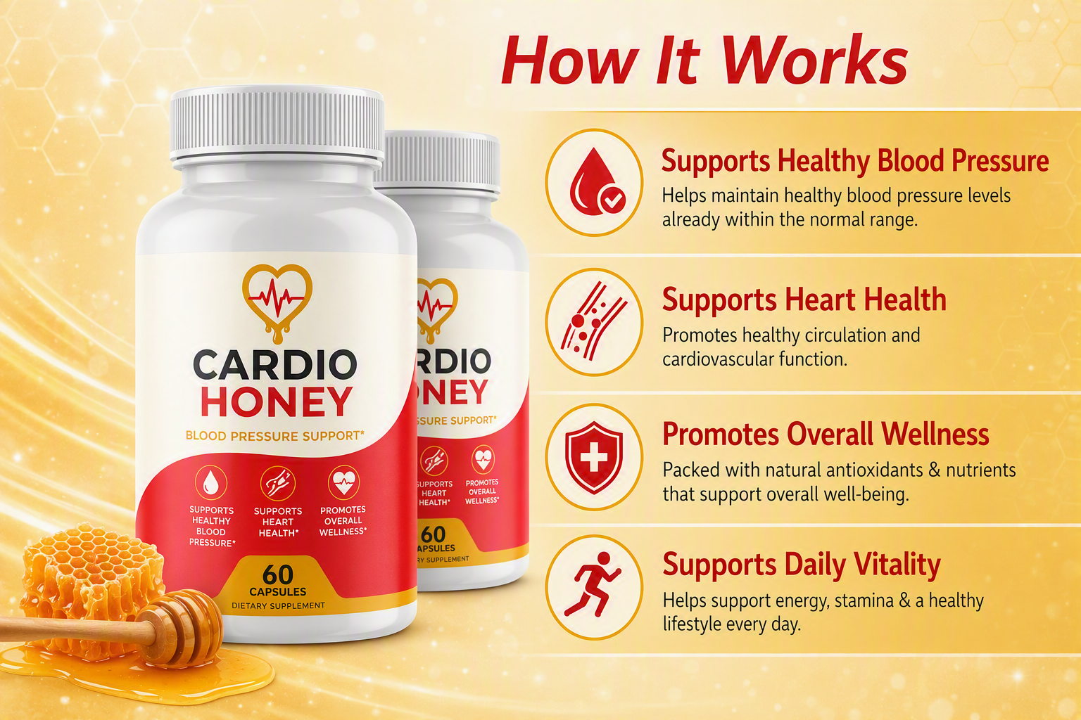 How Cardio Honey works — 4 cardiovascular pathways
